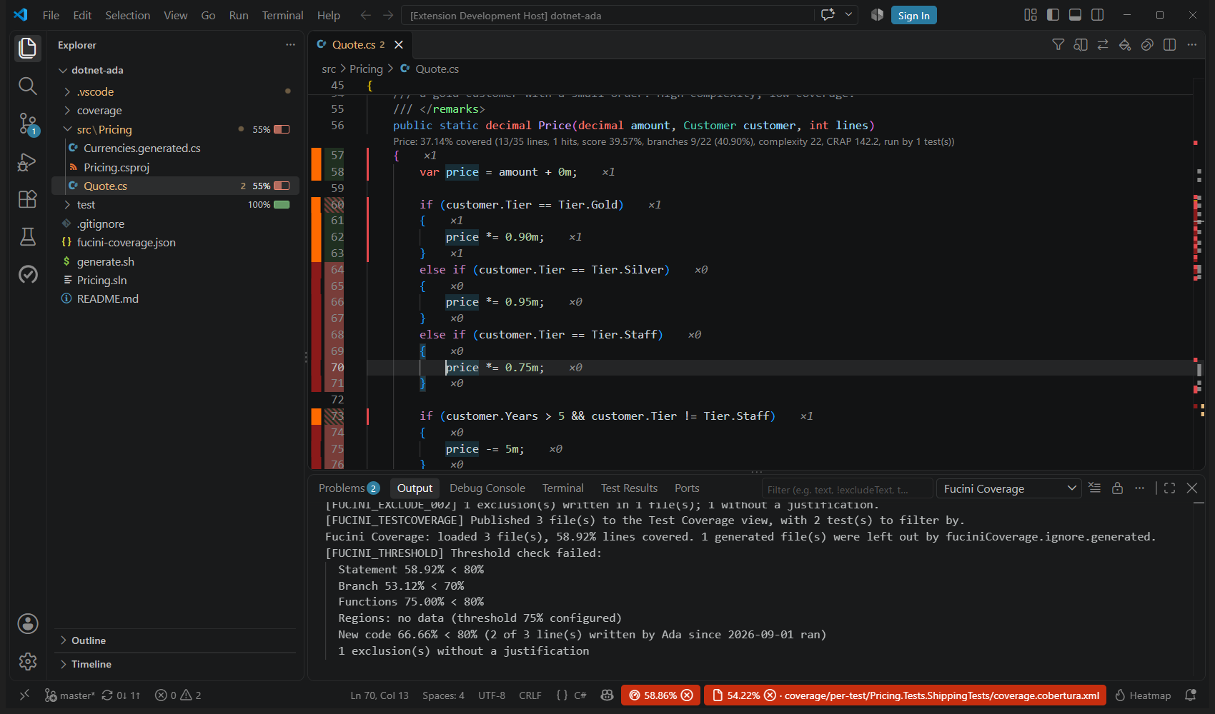 The same gate scoped by author and date: new code by Ada since 2026-09-01