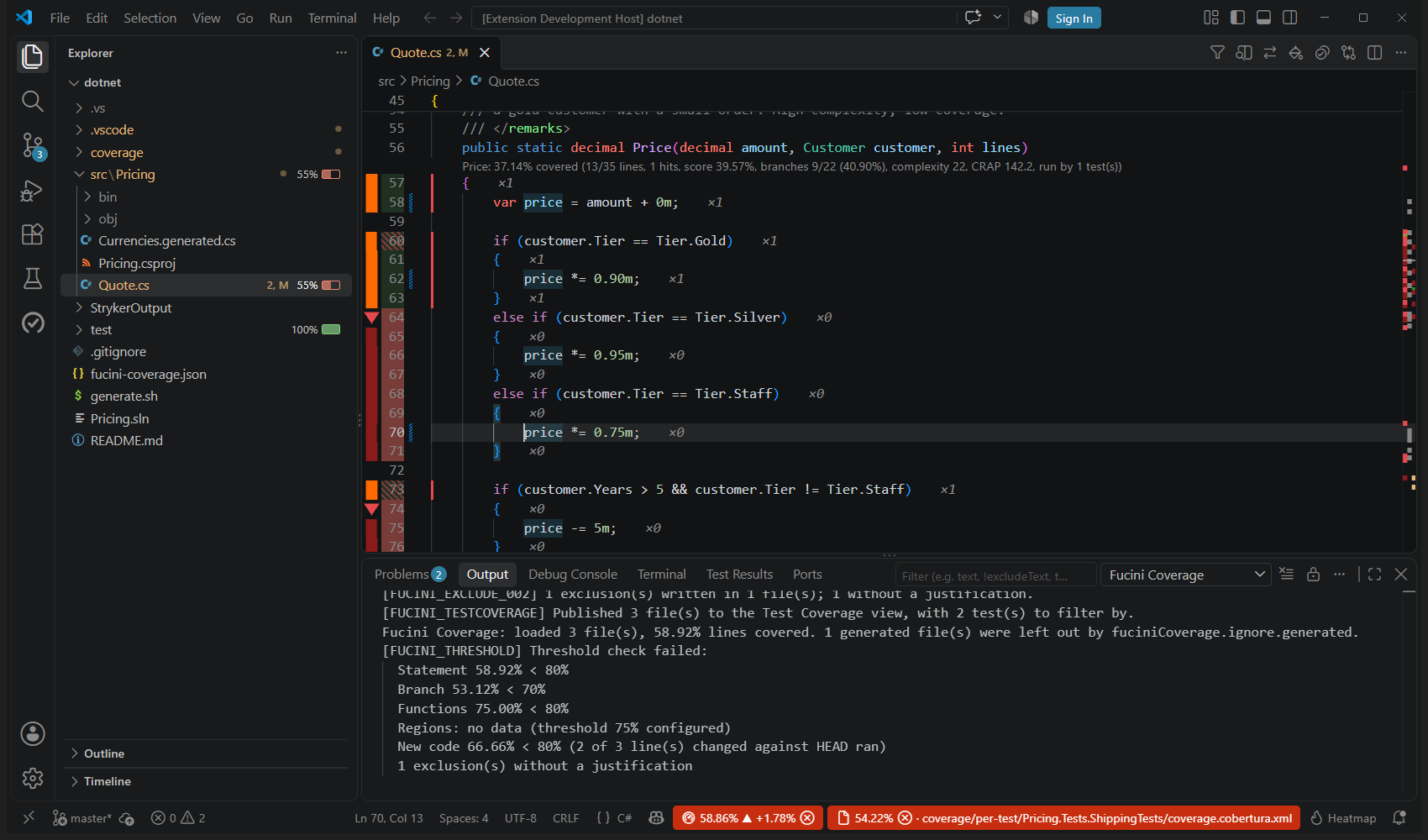 Check Coverage Thresholds failing New code 72.00% < 80% beside a run that passes its own gates
