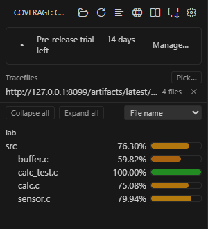 A tracefile loaded from a URL: the Coverage view names the address it came from