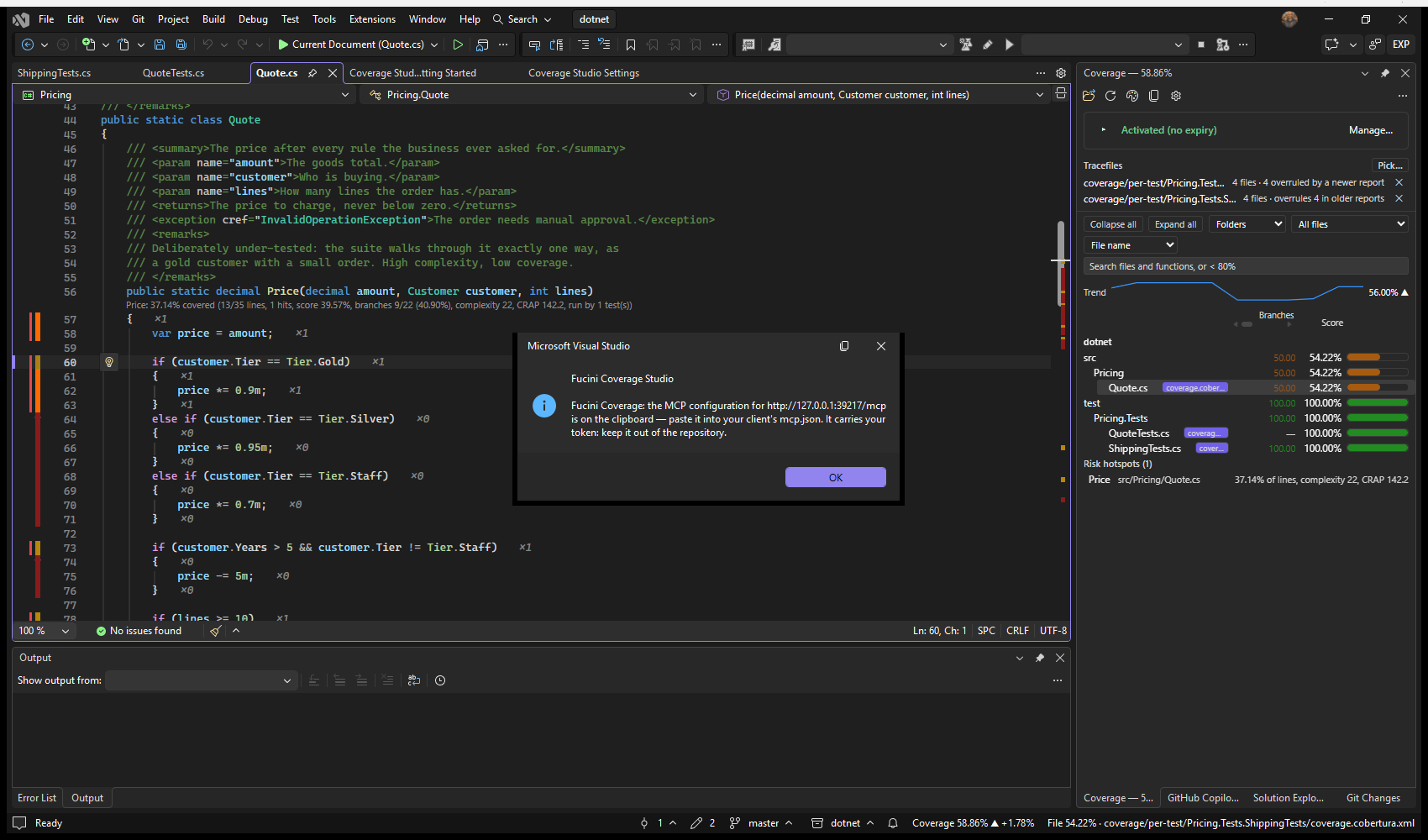 Visual Studio: Copy MCP Server Configuration and its message; the token painted over